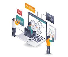 Team Working with Computer Technology Systems vector