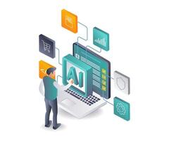 Exploring AI Computer Applications isometric illustration vector