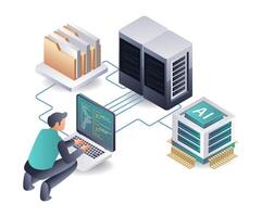 Developer focusing on big data server programming vector