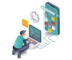 Professional programmers develop smartphone applications vector