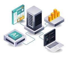 Network of server technology for business web application development vector