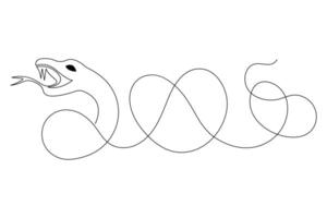Snake continuous one line art hand drawing symbol. Poisonous reptile serpent outline, wildlife nature concept vector