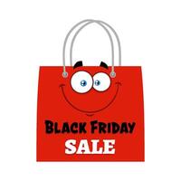 Black Friday Red Shopping Bag Cartoon Character With Text vector