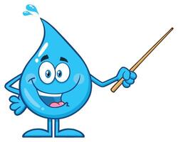 Talking Blue Water Drop Cartoon Mascot Character Using A Pointer Stick vector