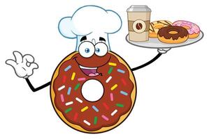 Chocolate Chef Donut Cartoon Mascot Character With Sprinkles Circle Label Design vector