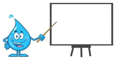 Talking Blue Water Drop Cartoon Mascot Character Using A Pointer Stick During A Presentation vector