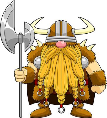 Gnome Viking Warrior Cartoon Character Holds A Big Axe
