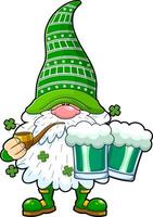St. Patrick's Day Gnome Cartoon Character Holds Pipe And And Mug Of Beer vector