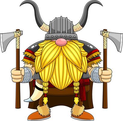 Gnome Viking Warrior Cartoon Character Holds A Big Axe