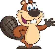 Beaver Cartoon Mascot Character Waving For Greeting vector