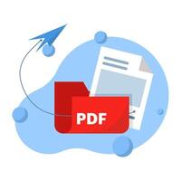 concept of sharing or sending in PDF document file format. Transfer files from computer folder to folder. PDF Document File Transfer. file sharing, simple elements, icons, logos, symbols, signs. vector