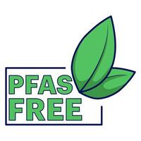 The PFAS Free Badge concept which has various leaf motifs indicates that the product is free of chemicals and safe for the environment. PFAS free label. Proper nutrition, healthy eating. Flat . vector