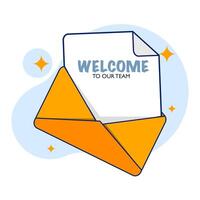 greeting card template concept, welcome to our team, new team member, welcome word, greeting concept, Join our team sign. Flat style. icon, graphic element for landing page, ui, banner. vector