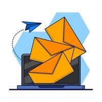 Concept of order, newsletter, email subscription. new message orders, minimal email sending, email subscriptions to send newsletters for promotions and product updates, online communications. vector