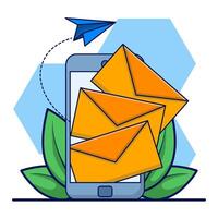 Concept of order, newsletter, email subscription. new message orders, minimal email sending, email subscriptions to send newsletters for promotions and product updates, online communications. vector