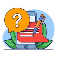 Concept what would you ask, send criticism and suggestions, review, type or write question button, Question and Answer, flat design illustration on background. vector