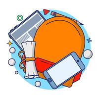 Online Education Concept. e-learning, online education at home. study or meet online via teleconferencing, internet classes, online teaching. Online tutorials. flat illustration on background. vector