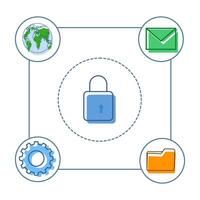 Concept of online security and personal data protection, database security, phishing, hacker attacks. hackers steal personal data. secure account login. flat design icon illustration. vector