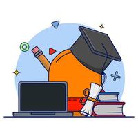 Online Education Concept. e-learning, online education at home. study or meet online via teleconferencing, internet classes, online teaching. Online tutorials. flat illustration on background. vector