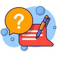 Concept what would you ask, send criticism and suggestions, review, type or write question button, Question and Answer, flat design illustration on background. vector