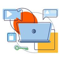 Concept of cyber data security, internet security or information privacy. Personal data security, data and information management, monitoring, control. flat illustration. vector