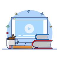 Online Education Concept. e-learning, online education at home. study or meet online via teleconferencing, internet classes, online teaching. Online tutorials. flat illustration on background. vector