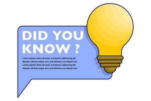 Concept you know text with light bulb labels, speech bubbles, interesting facts or quiz knowledge badges. frames and bulbs, idea boxes, interesting fact quotes. flat illustration on background. vector