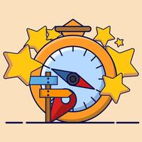 Concept of Compass and Map Pin Signs as symbols for pointing directions in Cartoon Illustration Style. marker, place you want to go, reading directions with map, Travel Element Design Concept. vector