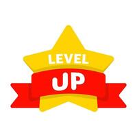 Level up concept, bright and bold badge featuring the word Level Up across stars, perfect for representing achievements, progress or awards in games and apps, flat illustration. vector