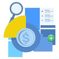 Data science and big data concept. Analysis. Folder with magnifying glass and pie charts. Infographic elements, Data Analysis for websites and mobile websites. modern flat illustration. File. vector