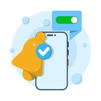 the concept of a notification appears, the notification has been successfully activated or turned on. allow, activate, enable notification message, reminder concept, flat design illustration. vector