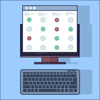 Comparison chart icon concept with computer, business performance analysis, benchmark metrics audit concept. Analyzing data, reports on computer screen. Flat illustration isolated on background. vector