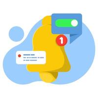 the concept of a notification appears, the notification has been successfully activated or turned on. allow, activate, enable notification message, reminder concept, flat design illustration. vector