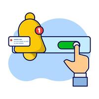 the concept of a notification appears, the notification has been successfully activated or turned on. allow, activate, enable notification message, reminder concept, flat design illustration. vector