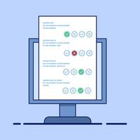 Comparison chart icon concept with computer, business performance analysis, benchmark metrics audit concept. Analyzing data, reports on computer screen. Flat illustration isolated on background. vector