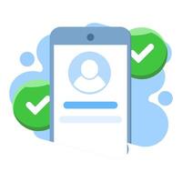 Concept of mobile app account successfully registered, successful login via smart phone. modern graphic elements for pop up ui information, infographics, icons, flat design illustration. vector