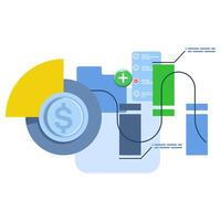 Data science and big data concept. Analysis. Folder with magnifying glass and pie charts. Infographic elements, Data Analysis for websites and mobile websites. modern flat illustration. File. vector