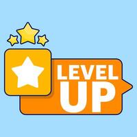 Level up concept, bright and bold badge featuring the word Level Up across stars, perfect for representing achievements, progress or awards in games and apps, flat illustration. vector