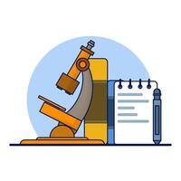 science concept, microscope with book. read a book. A microscope and a stack of books nearby. School education in science. education element, isolated illustration. cartoon illustration. vector