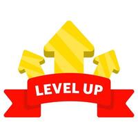 Level up concept, bright and bold badge featuring the word Level Up across stars, perfect for representing achievements, progress or awards in games and apps, flat illustration. vector