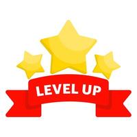 Level up concept, bright and bold badge featuring the word Level Up across stars, perfect for representing achievements, progress or awards in games and apps, flat illustration. vector