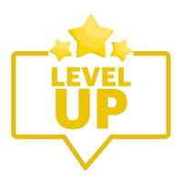 Level up concept, bright and bold badge featuring the word Level Up across stars, perfect for representing achievements, progress or awards in games and apps, flat illustration. vector