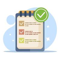 Completed task concept with check mark, all tasks have been completed, checklist work check, questionnaire or project evaluation, elements and modern for app or web. flat design illustration. vector