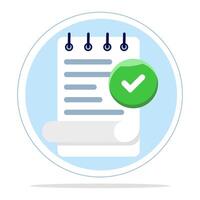 Completed task concept with check mark, all tasks have been completed, checklist work check, questionnaire or project evaluation, elements and modern for app or web. flat design illustration. vector