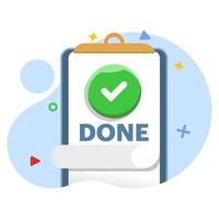 Completed task concept with check mark, all tasks have been completed, checklist work check, questionnaire or project evaluation, elements and modern for app or web. flat design illustration. vector