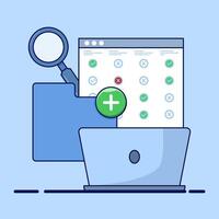 Comparison chart icon concept with computer, business performance analysis, benchmark metrics audit concept. Analyzing data, reports on computer screen. Flat illustration isolated on background. vector