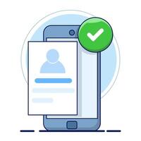 Concept of mobile app account successfully registered, successful login via smart phone. modern graphic elements for pop up ui information, infographics, icons, flat design illustration. vector