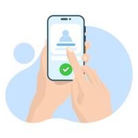 Concept of mobile app account successfully registered, successful login via smart phone. modern graphic elements for pop up ui information, infographics, icons, flat design illustration. vector
