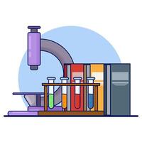 science concept, microscope with book. read a book. A microscope and a stack of books nearby. School education in science. education element, isolated illustration. cartoon illustration. vector