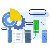 Data science and big data concept. Analysis. Folder with magnifying glass and pie charts. Infographic elements, Data Analysis for websites and mobile websites. modern flat illustration. File. vector